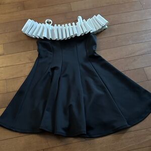 Biscotti Black Dress with White Ruffle